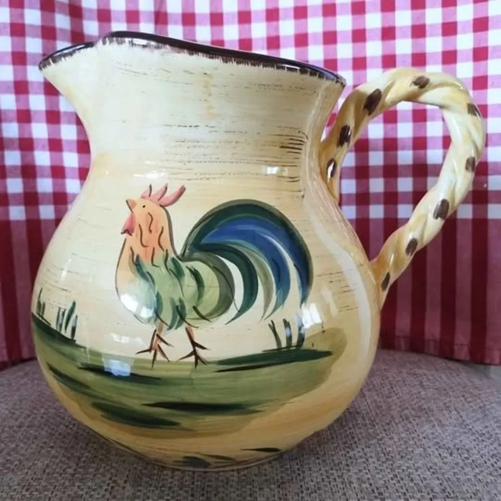 HOME Ceramic Rooster Pitcher Yellow Glossy Decorative Dishwasher Safe Chickens